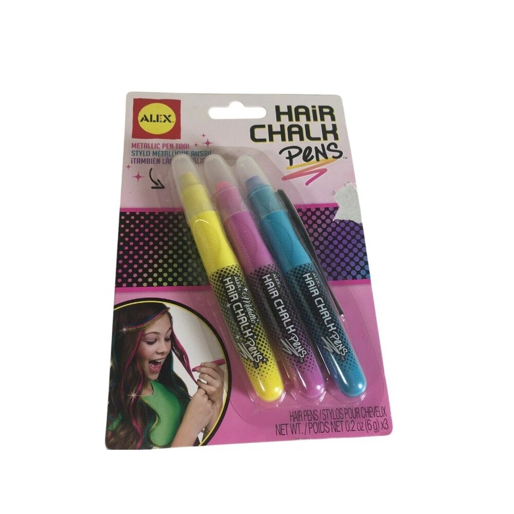 Halloween Hair Chalk Pens Alex Set 3 Metallic Yellow Pink Blue Fashion NEW
